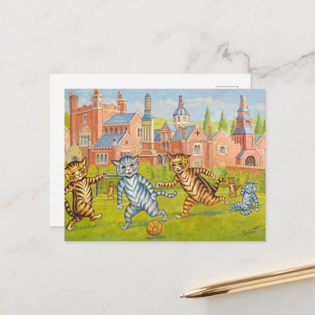 Cartes Pour Fêtes Annuelles Les chats jouent au football par Louis Wain (Devant/Arrière en situation)