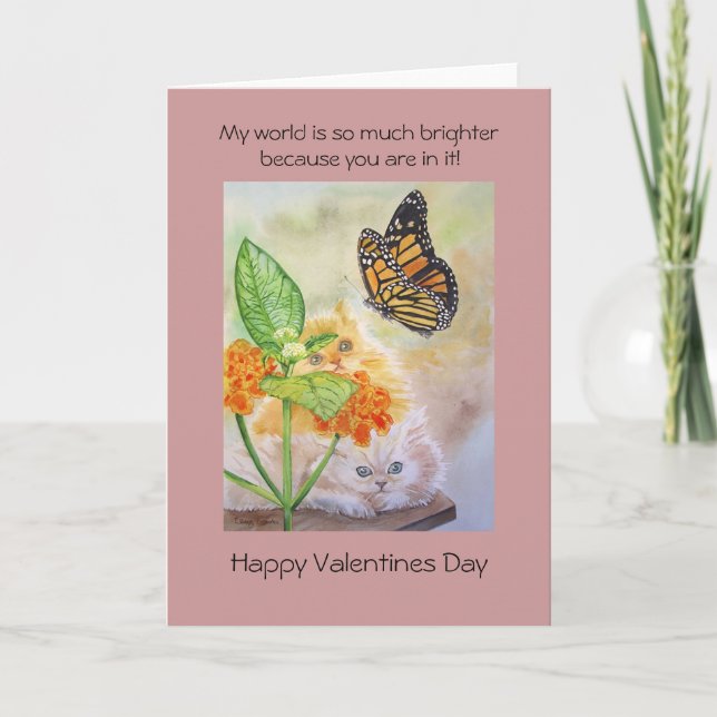 Cartes Pour Fêtes Annuelles Les chats regardent papillon valentine (Devant)