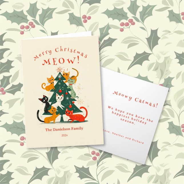 Cartes Pour Fêtes Annuelles Les chats sur l'arbre de Noël (Cats on the Christmas Tree folded holiday card)