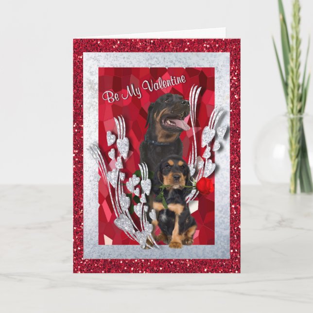 Cartes Pour Fêtes Annuelles Les chiots de rottweiler soient mon Valentine (Devant)