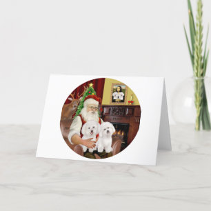 Cartes Pour Fêtes Annuelles Les deux Bichon Frise de Santa