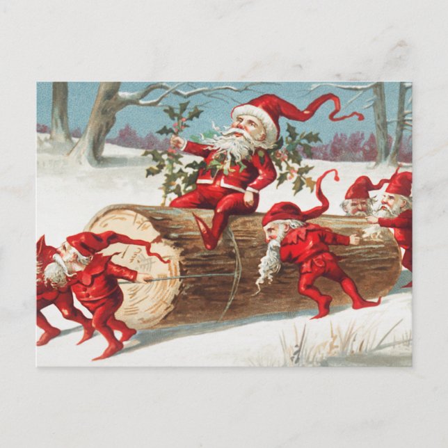 Cartes Pour Fêtes Annuelles Les elfes de Noël Père Noël glissent sur un rond (Devant)
