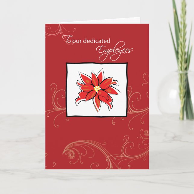Cartes Pour Fêtes Annuelles Les employés apprécient Poinsettia en rouge (Devant)