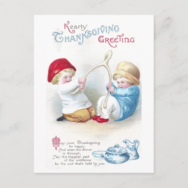 Cartes Pour Fêtes Annuelles Les enfants tirent avec effort le thanksgiving (Devant)
