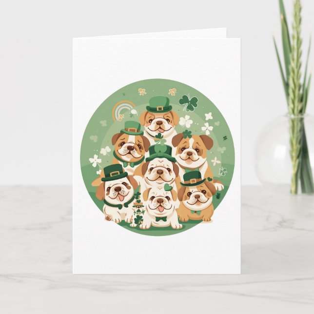 Cartes Pour Fêtes Annuelles Les English Bulldogs de la Saint-Patrick (Devant)