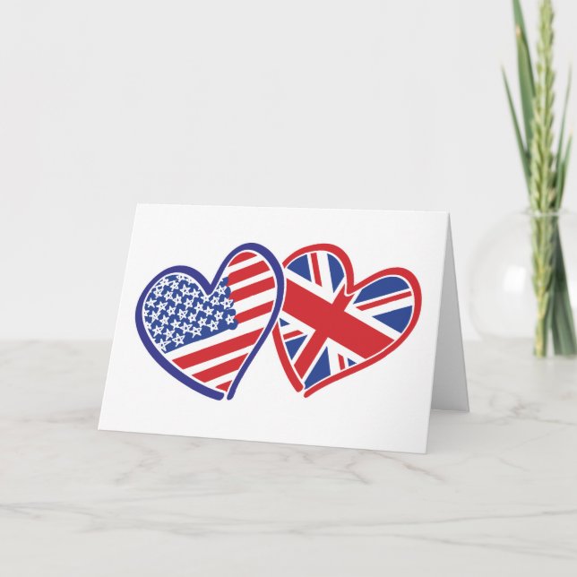 Cartes Pour Fêtes Annuelles Les Etats-Unis et coeurs BRITANNIQUES de drapeau (Devant)