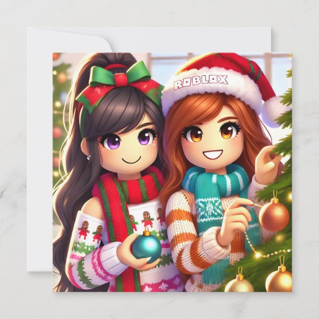Cartes Pour Fêtes Annuelles Les filles Ados de Robloxo Preppy Christmas Card (Devant)