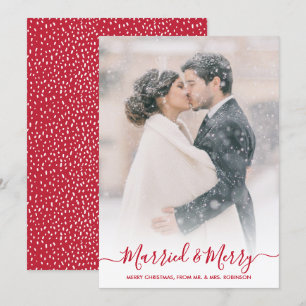 Cartes Pour Fêtes Annuelles Les jeunes mariés Photo Marié et Joyeux Script Noë