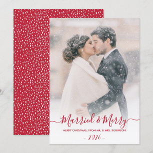 Cartes Pour Fêtes Annuelles Les jeunes mariés Photo Marié et Joyeux Script Noë