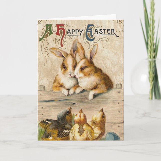 Cartes Pour Fêtes Annuelles Les lapins et les poussins heureux Pâques (Devant)