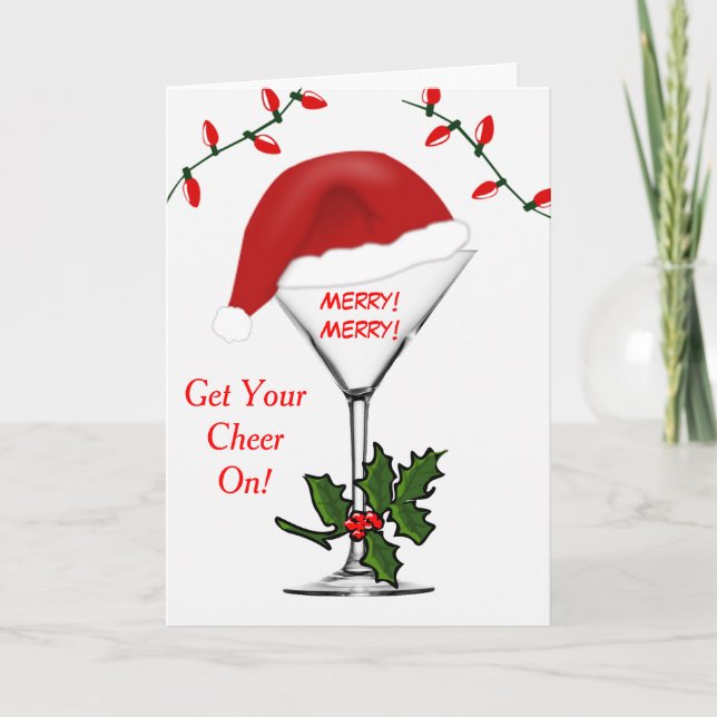 Cartes Pour Fêtes Annuelles Les lumières de Noël père Noël Martini Envoyez Vot (Devant)