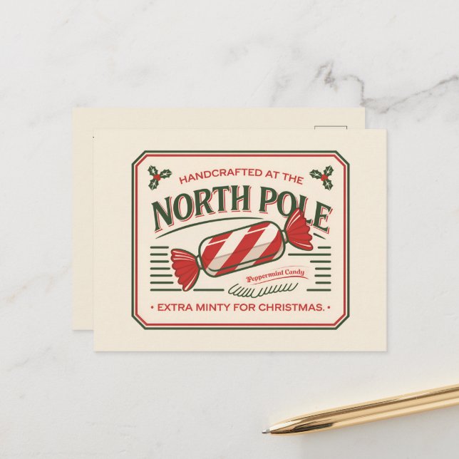 Cartes Pour Fêtes Annuelles Les menthe de Noël du Pôle Nord ajoutent un messag (Devant/Arrière en situation)
