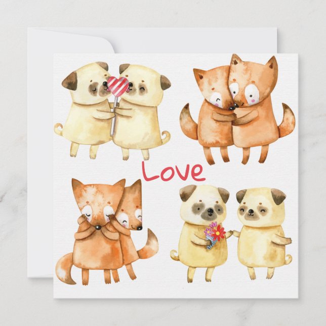 Cartes Pour Fêtes Annuelles Les mignons animaux (Devant)