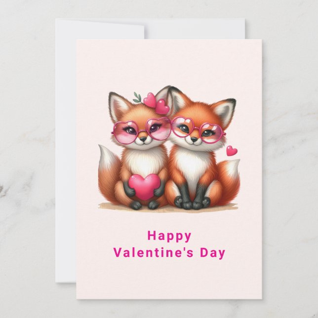Cartes Pour Fêtes Annuelles Les mignons renards orange en amour Saint-Valentin (Devant)