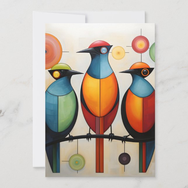 Cartes Pour Fêtes Annuelles Les oiseaux géométriques Abstraits se demandent (Devant)