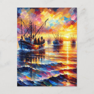 Cartes Pour Fêtes Annuelles Les pêcheurs reprennent au lever du soleil.