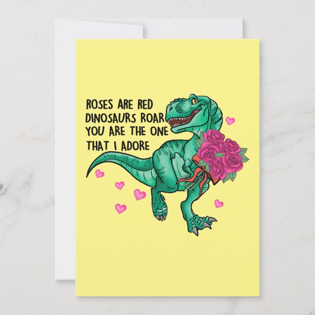 Cartes Pour Fêtes Annuelles Les roses sont Red Funny Dinosaur Saint Valentin (Devant)