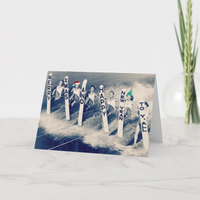 Cartes Pour Fêtes Annuelles Les skieurs apportant la gaieté de vacances! (Devant)