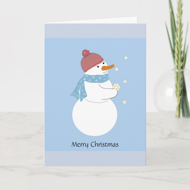 Cartes Pour Fêtes Annuelles Les Snowmen tenant un flocon de neige magique (Devant)