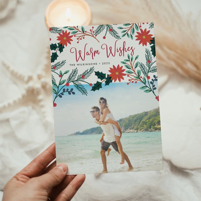 Cartes Pour Fêtes Annuelles Les souhaits chauds | Photo de Noël tropicale (Créateur téléchargé)