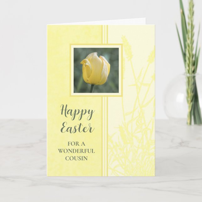 Cartes Pour Fêtes Annuelles Les Tulipes Jaunes Heureux Cousin de Pâques (Devant)