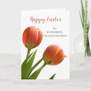 Cartes Pour Fêtes Annuelles Les Tulipes Oranges Joyeux Petits-Enfants de Pâque