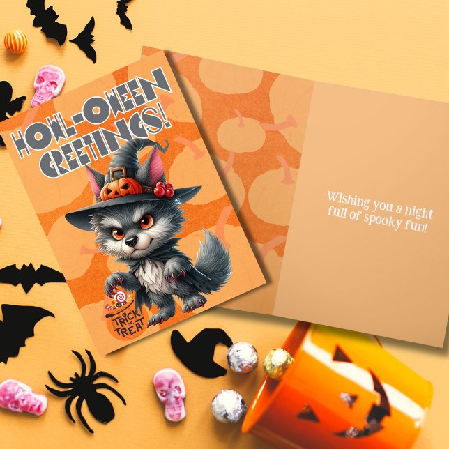Cartes Pour Fêtes Annuelles Les vœux d'Halloween de Witchy Wolf (Créateur téléchargé)