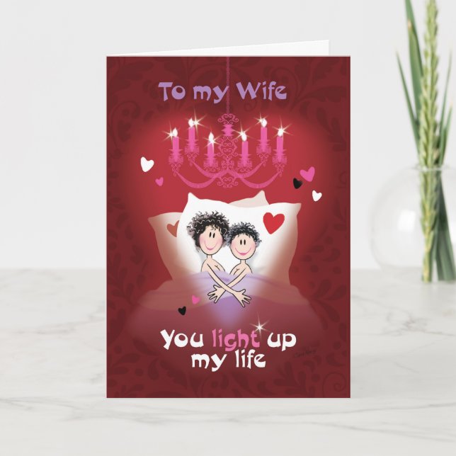Cartes Pour Fêtes Annuelles Lesbienne Valentine, Femme, Couple amusant en lit (Devant)