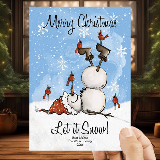 Cartes Pour Fêtes Annuelles Let It Snow Snowman Joyeux Noël 3 Photo