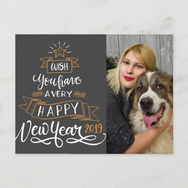 Cartes Pour Fêtes Annuelles Lettering New Year 2019 (Devant)
