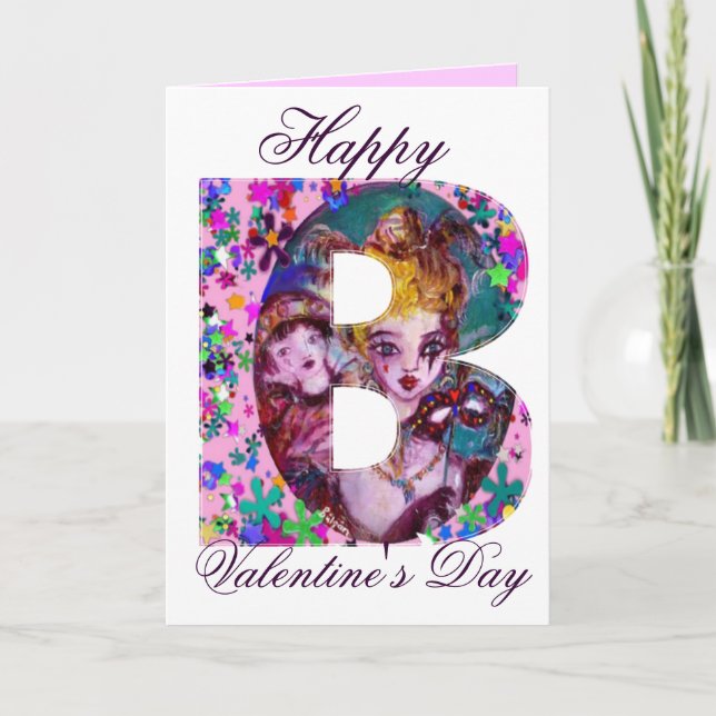 CARTES POUR FÊTES ANNUELLES LETTRE B MONOGRAMME DE MASQUÉRADE DE VALENTINE VÉN (Devant)
