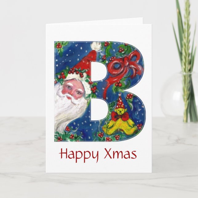 CARTES POUR FÊTES ANNUELLES LETTRE B / SANTA CLAUS AVEC MONOGRAMME ROUGE RIBBO (Devant)