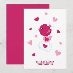 Cartes Pour Fêtes Annuelles Lettre d'amour Oiseau Coeurs roses La Saint Valent