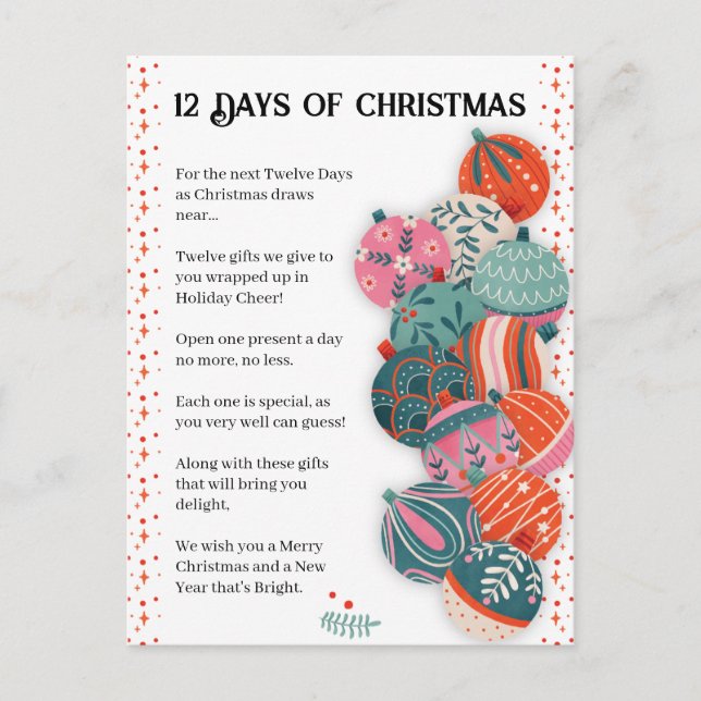 Cartes Pour Fêtes Annuelles Lettre de Noël 12 jours (Devant)