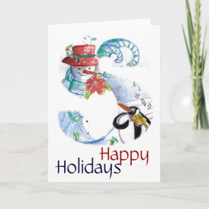 CARTES POUR FÊTES ANNUELLES LETTRE DE NOËL, MONOGRAMME SÉRÉNADE DE PENGUIN