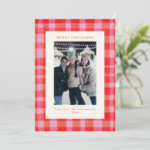 Cartes Pour Fêtes Annuelles Lettre de photo de Noël à carreaux rose rouge pein