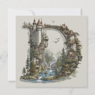 Cartes Pour Fêtes Annuelles Lettre fantaisie D avec des châteaux dans le ciel