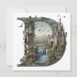 Cartes Pour Fêtes Annuelles Lettre fantaisiste D avec châteaux dans le ciel li