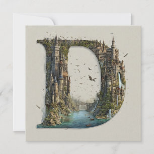 Cartes Pour Fêtes Annuelles Lettre fantaisiste D avec des châteaux dans le cie