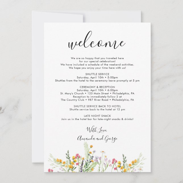Cartes Pour Fêtes Annuelles LETTRE mariage Itinéraire SAC DE BIENVENUE Fleur s (Devant)