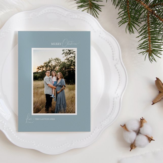 Cartes Pour Fêtes Annuelles LETTRE MINI BOHO RÉtro Bleu ET PHOTO (Créateur téléchargé)