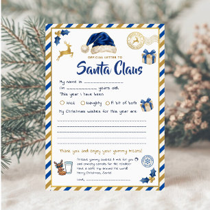Cartes Pour Fêtes Annuelles Lettre officielle au Père Noël Enfants Blue Gold