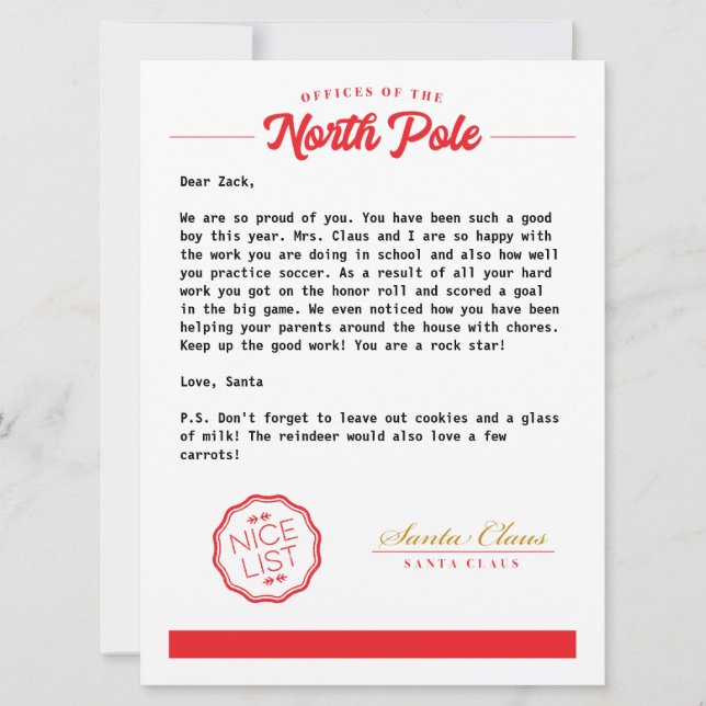 Cartes Pour Fêtes Annuelles Lettre officielle de Santa (Devant)