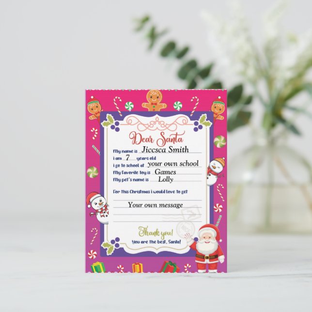 Cartes Pour Fêtes Annuelles Lettre personnalisée envoyée au Père Noël (Debout devant)