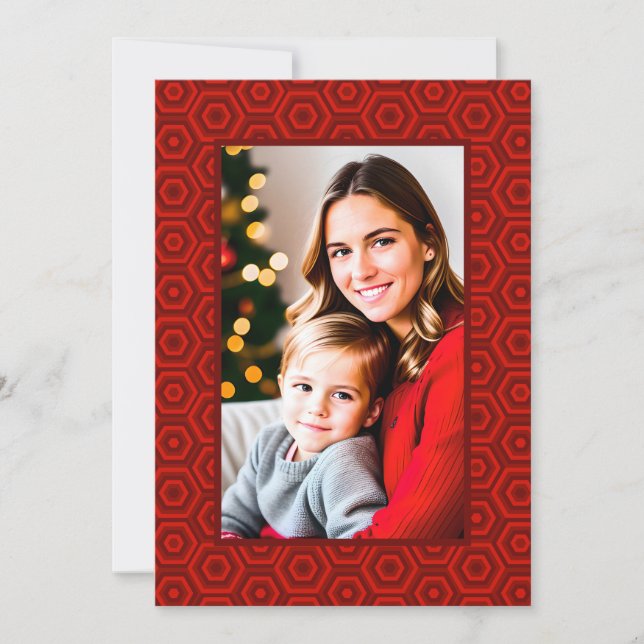 Cartes Pour Fêtes Annuelles Lettre sur le dos rouge Hexagon-encadré photo (Devant)