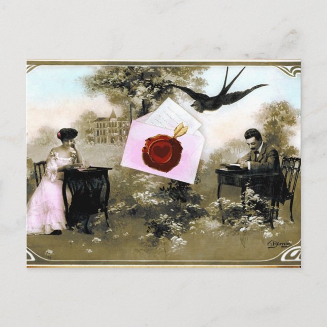 CARTES POUR FÊTES ANNUELLES LETTRE VALENTINE ROMANTIQUE, MONOGRAMME DE SCEAU D (Devant)
