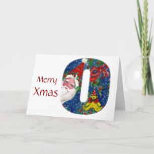 CARTES POUR FÊTES ANNUELLES LETTRE X / SANTA CLAUS AVEC MONOGRAMME ROUGE RIBBO
