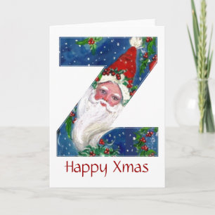 CARTES POUR FÊTES ANNUELLES LETTRE Z / SANTA CLAUS AVEC MONOGRAMME ROUGE RIBBO