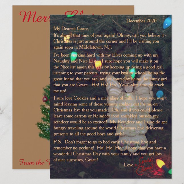 Cartes Pour Fêtes Annuelles Lettres de Père Noël Angel Lights (Devant / Derrière)