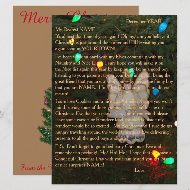 Cartes Pour Fêtes Annuelles Lettres de Père Noël Angel Lights (Devant / Derrière)